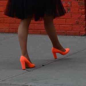 J. Crew Olive Canvas Pumps in Neon Persimmon